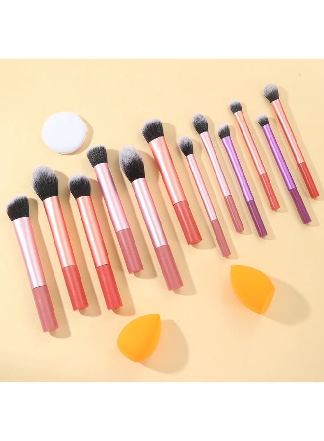 Flawless Base Makeup Brushes 12, Sponges 2 And Powder Puff Set, For Foundation Contour Blush Highlight Blending Cream Liquid Powder Cosmetic - Quality Brushes. (Rose Gold & Pink) - Image 4